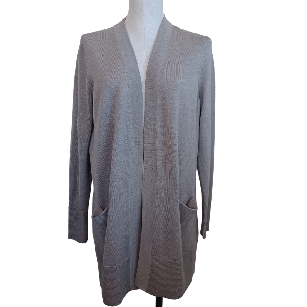 Nordstrom Womens Taupe Merino Wool‎ Blend Open Front Pocket Cardigan Sweater M